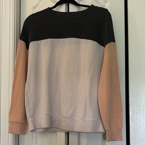 Love Colorblock Crew Neck Sweater - Black, Cream, Tan